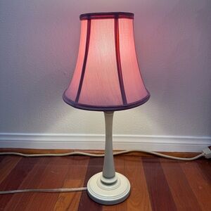 Classic Table Lamp with Pink Bell Shade and White Base